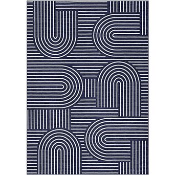 Washable Modern Rugs, Low Pile Geometric Abstract Line Rug Soft Stain Resistant Foldable Area Rug