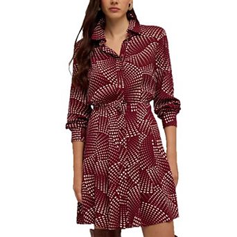 Women's Button Down Shirt Dress Casual Collared Long Sleeve Floral Swing Mini Dresses
