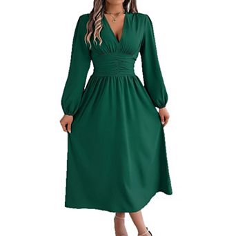 Womens Casual V Neck Long Sleeve Dress Slit Elegant Wedding Guest Formal Cocktail Maxi Long Dress