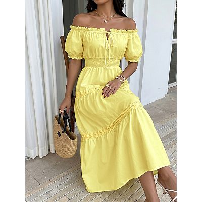off the shoulder maxi dress casual Off Shoulder Maxi Dress, Ivory Printed, Size 2