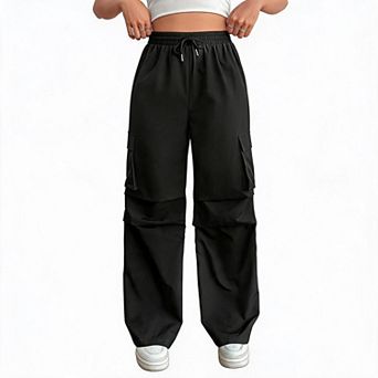 Women's Cargo Pants Work Out Drawstring Elastic Waist Wide Leg Casual Loose Pants with 4 Pockets