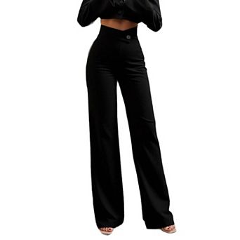 Womens Wide Leg Dress Pants Slacks Fashion Slim Work High V Waisted Straight Leg Button Office Pants