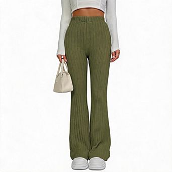 Womens Yoga Comfy Pants High Rise Bell Leggings Stretch Bell Bottom Long Slacks Textured Trousers