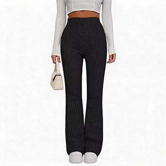 Womens Yoga Comfy Pants High Rise Bell Leggings Stretch Bell Bottom Long Slacks Textured Trousers
