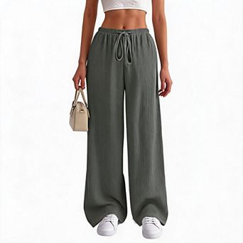 Womens Draped Palazzo Pants Casual Loose Lounge Wide Leg Fashion Beach Trousers with Drawstring