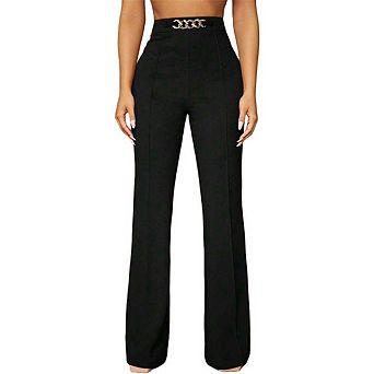 Straight Leg Pants for Women Metal Belt High Rise Work Slacks Business Casual Classic Dress Trousers
