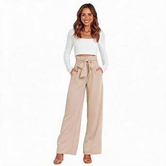 Womens Wide Leg Pants Lightweight High Waist Business Casual Lounge Office Daily Trousers with Belt
