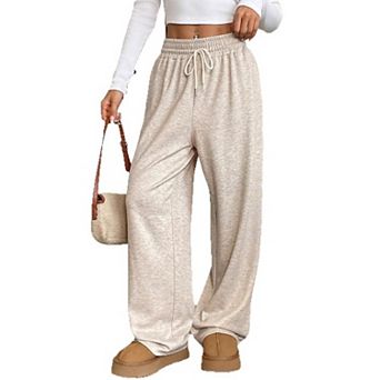 Womens Lounge Palazzo Sweatpants Elastic Drawstring High Waisted Wide Leg Pants Casual Trousers