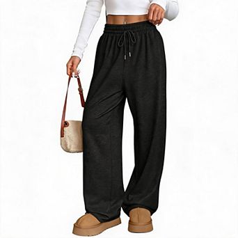 Womens Lounge Palazzo Sweatpants Elastic Drawstring High Waisted Wide Leg Pants Casual Trousers