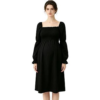 Maternity Dress Square Neck Loose Soft Breathable Pregnancy Gown Casual Summer