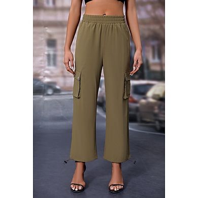 Women's Elastic Drawstring Waist Cargo Jogger Pants, Multi Pocket Lightweight Casual Trousers