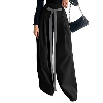high waisted dress pants with bow REALiKUN Wide Leg Dress Pants Women's Paperbag High Waisted Business Casual  Trousers with Removable Belt