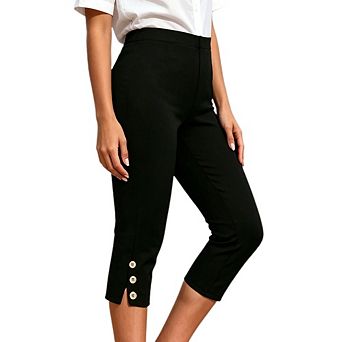 Women's High Waist Button Split Hem Cropped Casual Pants for Work