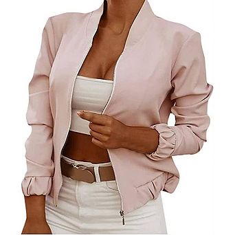 Womens' Zipper Open Front Long Sleeve Jacket Collar Fully Lined Casual Business Work Office Coat