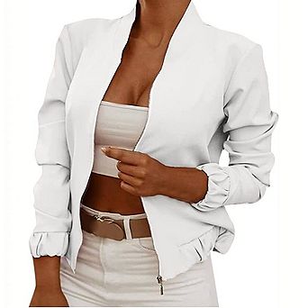 Womens' Zipper Open Front Long Sleeve Jacket Collar Fully Lined Casual Business Work Office Coat