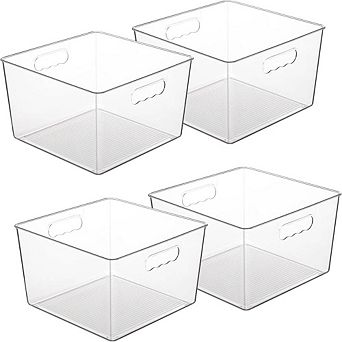 Extra Large Clear Plastic Storage Bins with Handles 4 Pack Cube Organizer