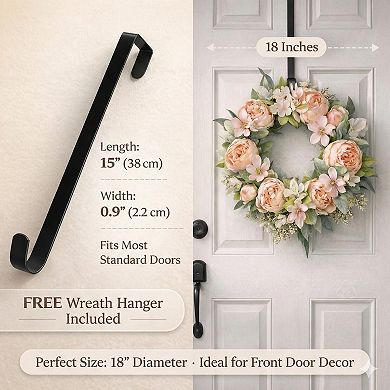 17" Handcrafted Peony Wreath Romantic Pink Floral Door Wall Decor