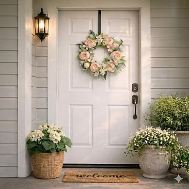 17" Handcrafted Peony Wreath Romantic Pink Floral Door Wall Decor
