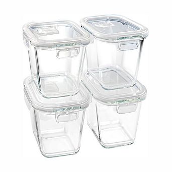 4 Pack 32oz Borosilicate Glass Soup Containers with Lids Square Meal Prep
