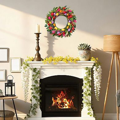 22" Spring Tulip Wreath Eucalyptus Lavender Door Decor