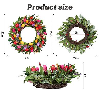 22" Spring Tulip Wreath Eucalyptus Lavender Door Decor