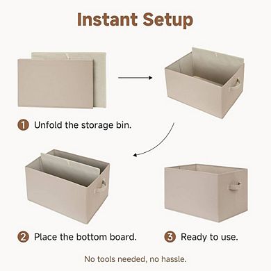 Foldable Storage Bins with PU Handles Ivory White 3 Pack Extra Large