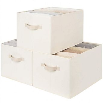Foldable Storage Bins with PU Handles Ivory White 3 Pack Extra Large