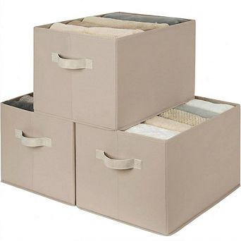 Foldable Storage Bins with PU Handles Ivory White 3 Pack Extra Large
