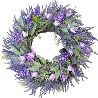 26" Lavender Spring Wreath Front Door Floral Decor Farmhouse Wall Hanging