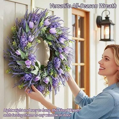 26" Lavender Spring Wreath Front Door Floral Decor Farmhouse Wall Hanging