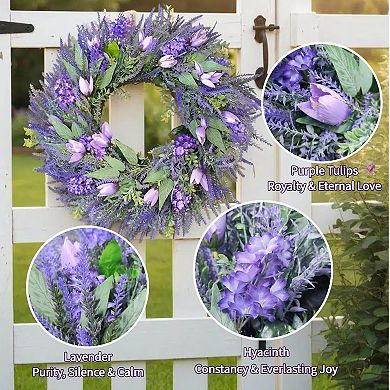 26" Lavender Spring Wreath Front Door Floral Decor Farmhouse Wall Hanging