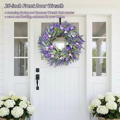26" Lavender Spring Wreath Front Door Floral Decor Farmhouse Wall Hanging
