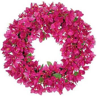 18" Spring Bougainvillea Wreath Hot Pink Silk Floral Outdoor Decor