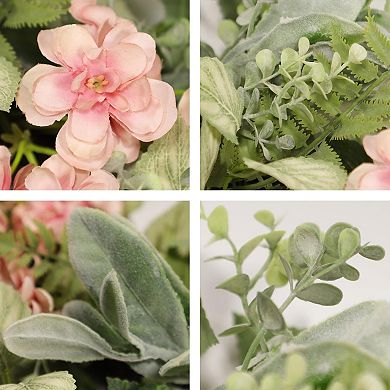 22" Eucalyptus Wreath Spring Lamb's Ear Pink Flowers Farmhouse Decor