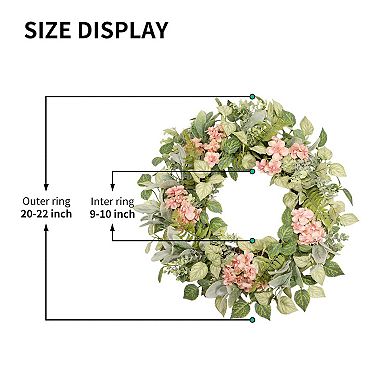 22" Eucalyptus Wreath Spring Lamb's Ear Pink Flowers Farmhouse Decor