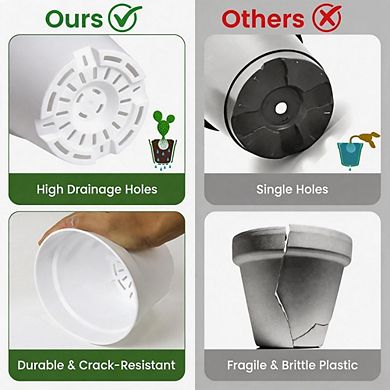 10 Pack 6 Inch White Stackable Plant Pots with Drainage & Saucers