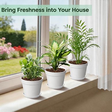 10 Pack 6 Inch White Stackable Plant Pots with Drainage & Saucers