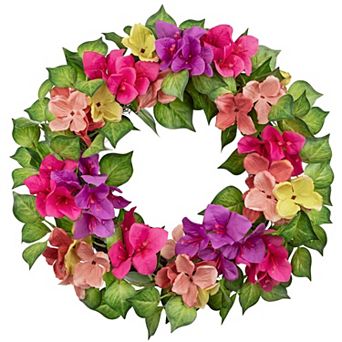 16"Artificial Bougainvillea Wreath Faux Floral Door Decor