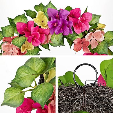 16"Artificial Bougainvillea Wreath Faux Floral Door Decor