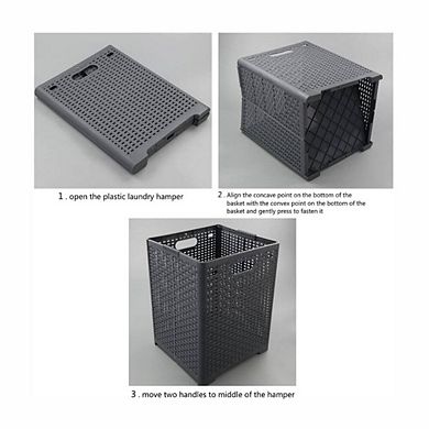 Collapsible Plastic Laundry Basket 42L Grey Folding Hamper