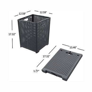 Collapsible Plastic Laundry Basket 42L Grey Folding Hamper