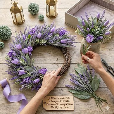 26" Spring Wreath Tulip Lavender Door Decoration Farmhouse