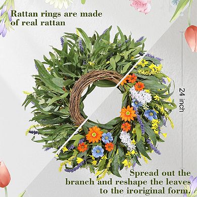 24", Spring Lavender Floral Wreath Door Decor