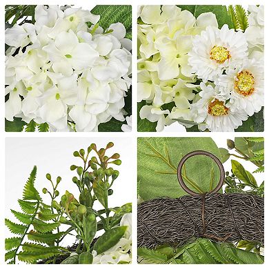 20'' White Hydrangea Wreath Fern Farmhouse Decor