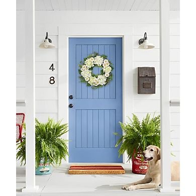 20'' White Hydrangea Wreath Fern Farmhouse Decor