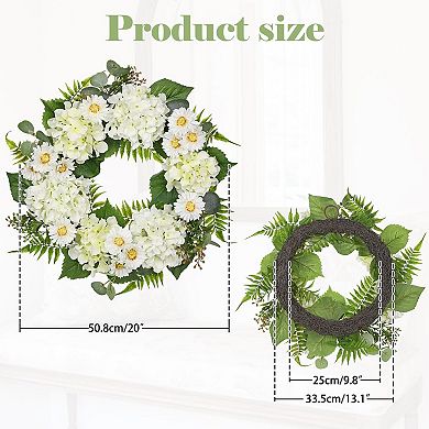 20'' White Hydrangea Wreath Fern Farmhouse Decor