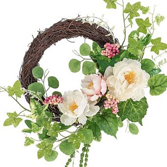 18" Spring Peony Wreath Half Circle Door Decor
