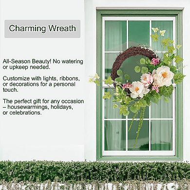18" Spring Peony Wreath Half Circle Door Decor