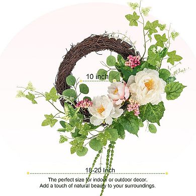 18" Spring Peony Wreath Half Circle Door Decor