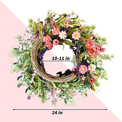 22 Inch Spring Wreath Lavender Wildflower Farmhouse Decor